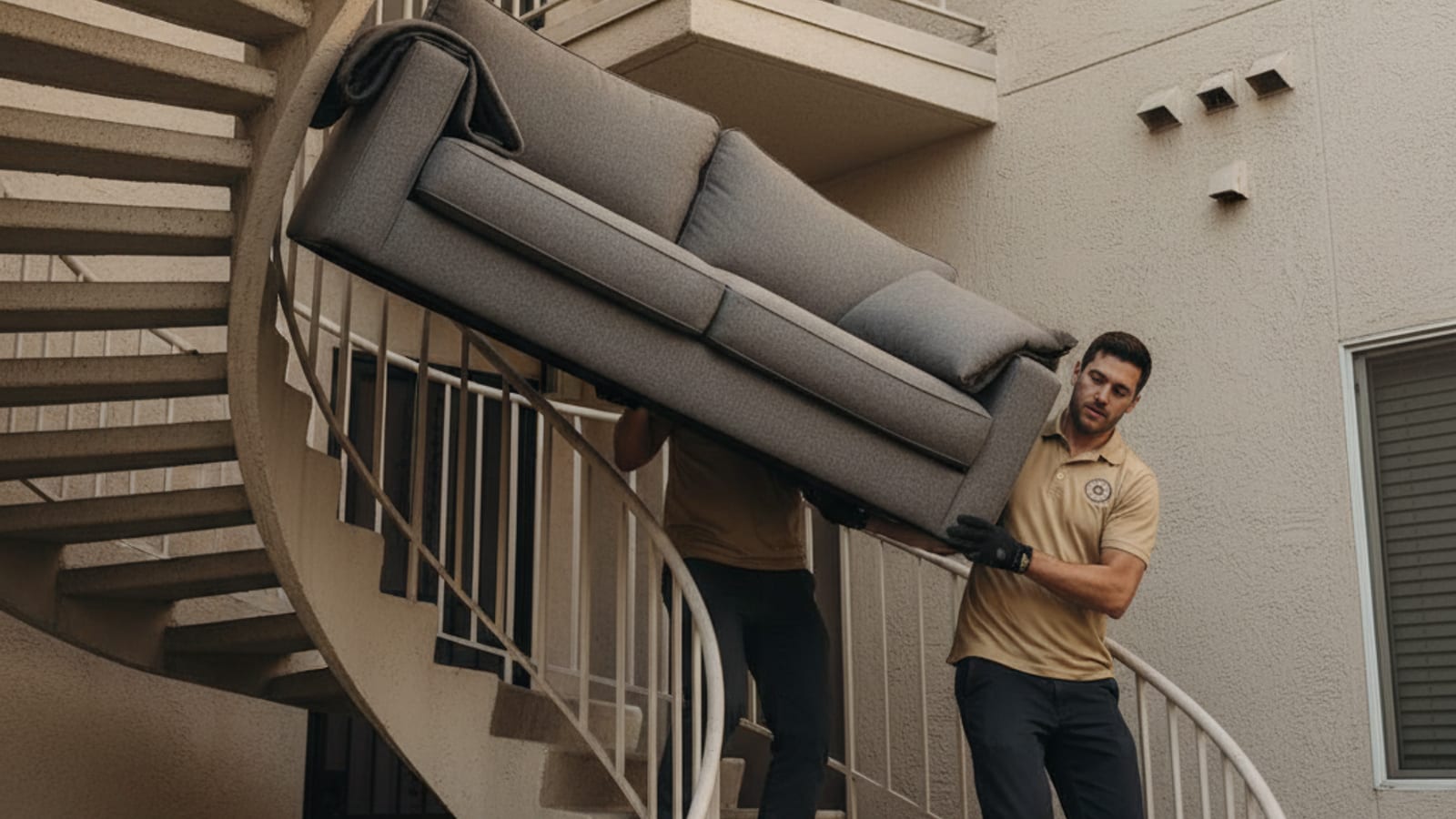A Clear Out San Diego crew carrying a sofa out of a San Diego home toward a loaded truck